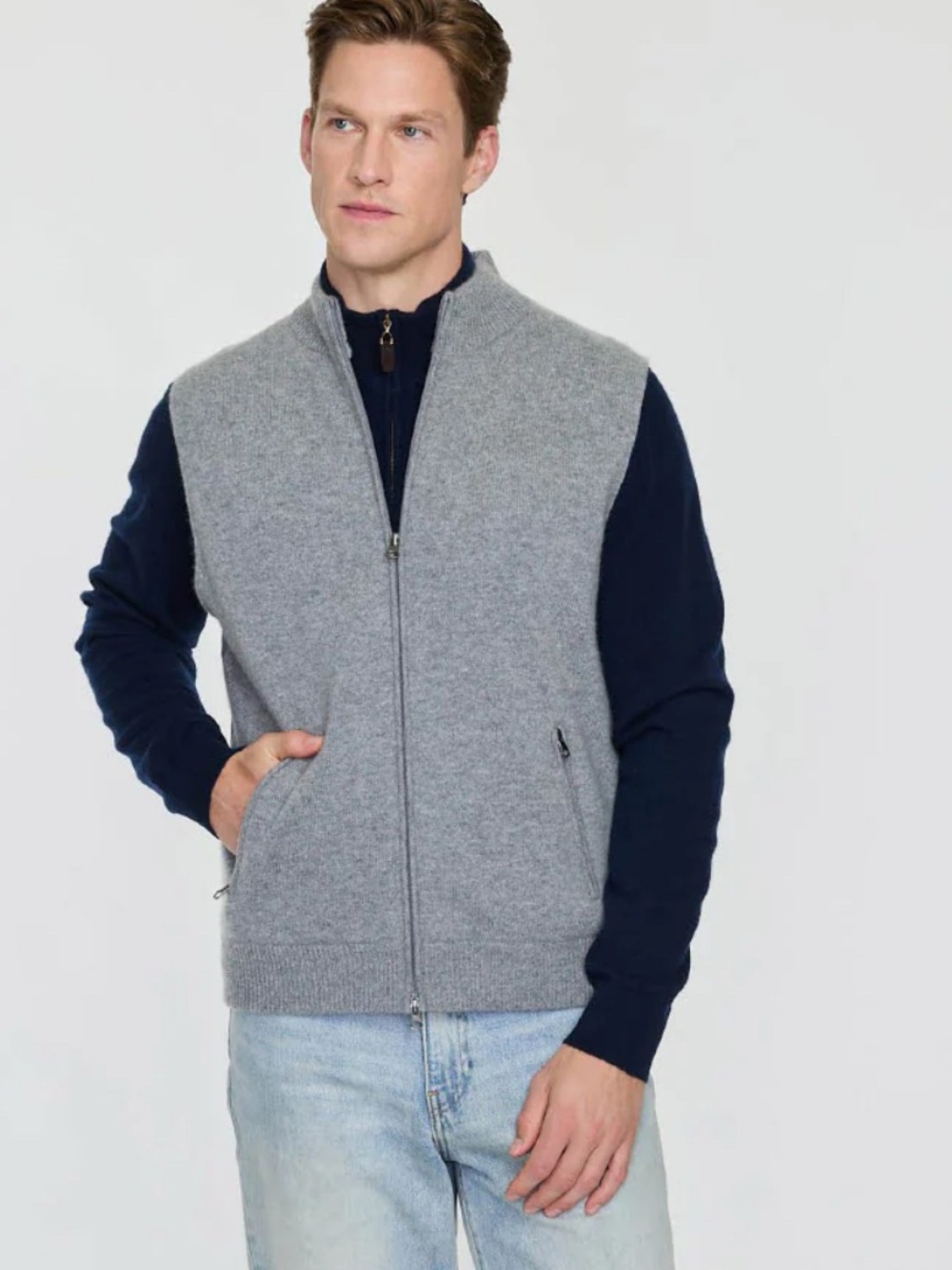 The Cashmere Project Mens cashmere vest granite grey heather NWT